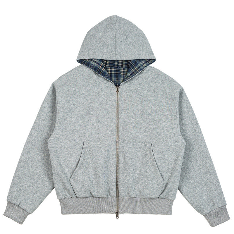 Unisex Gefütterte Kapuzen-Bomberjacke mit karierter Flanell-Innenfütterung und robustem Reißverschluss Echo Archiv