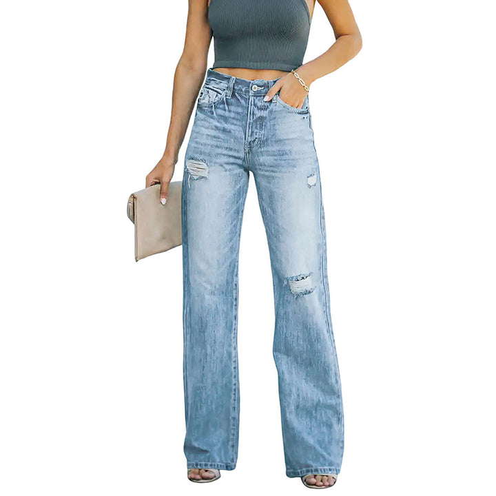 Damen Hochtaillierte weite Straight-Leg-Jeans mit Destroyed-Details Echo Archiv