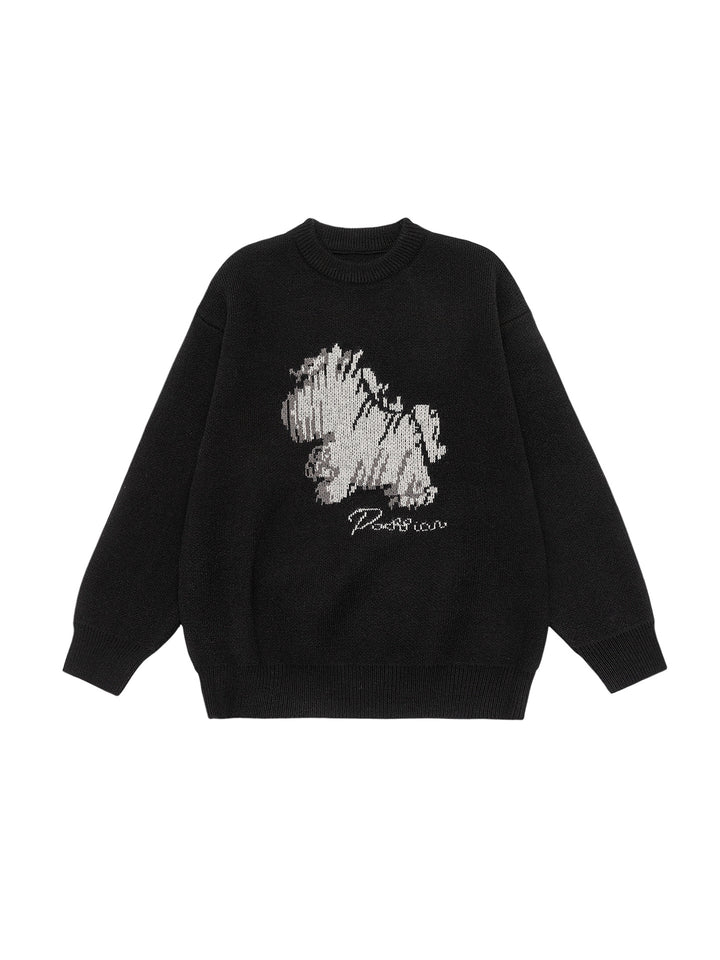 Damen Oversize-Strickpullover mit Jacquard-Hundemotiv und geripptem Saum Echo Archiv