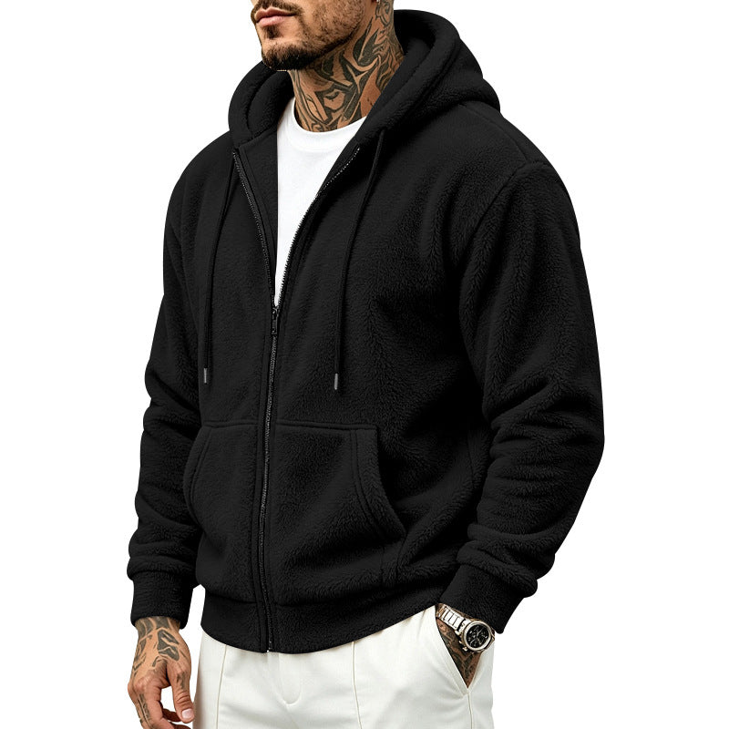 Herren Fleece-Kapuzenjacke mit Teddy-Innenfutter, durchgehendem Reißverschluss und Kängurutaschen – Cavarno