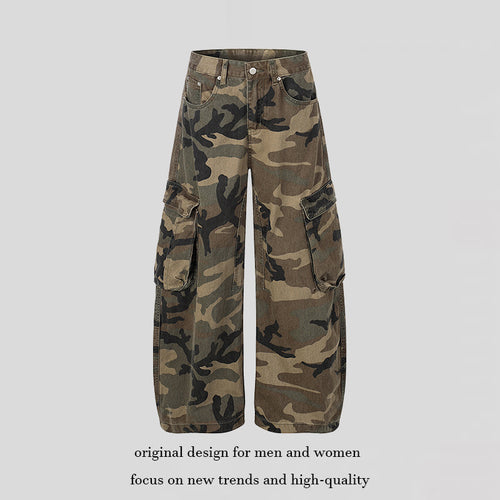 Damen weite Cargo-Hose im Camouflage-Print mit Multi-Taschen Echoarchiv
