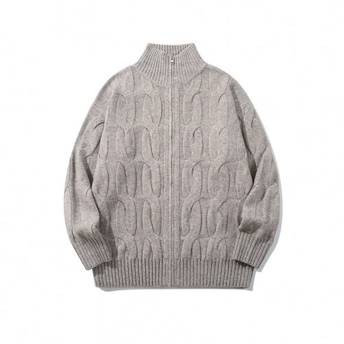 Unisex Grobgestrickter Reißverschluss-Cardigan mit Zopfmuster und hohem Rippkragen Echo Archiv