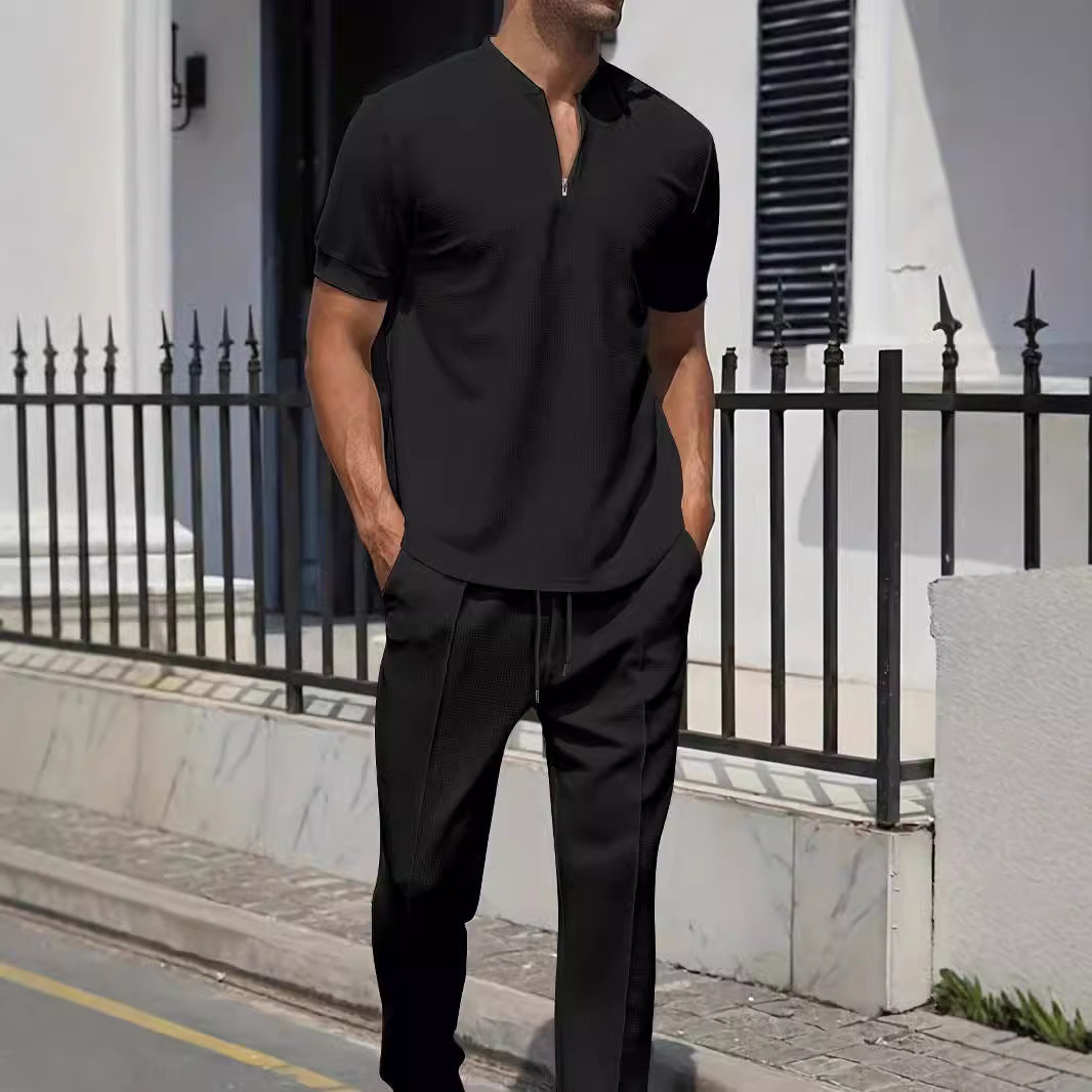 Herren sportliches Zweiteiler-Outfit mit modernem Reißverschluss und atmungsaktiven Materialien Echoarchiv
