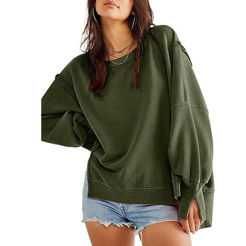 Damen Oversized Sweatshirt mit Ballonärmeln, seitlichen Schlitzen und offenen Kanten Echoarchiv