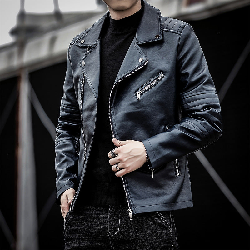Herren Biker‑Lederjacke im Slim‑Fit mit gesteppter Ärmelpartie – Valtoré