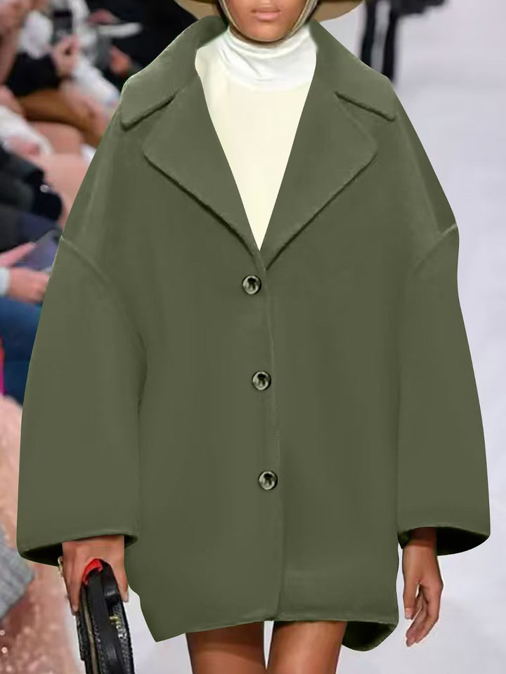 Damen Oversize-Kurzmantel mit weitem Revers und Knopfverschluss – Montévia