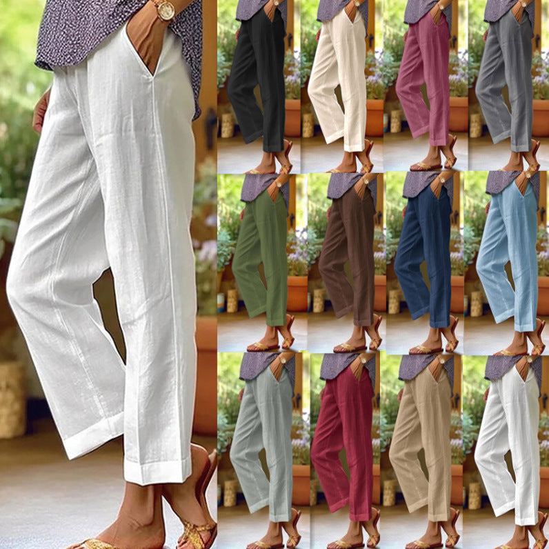 Damen nan lässige Cropped-Hose mit geradem Bein, dezenter Bügelfalte und seitlichen Eingrifftaschen Echo Archiv