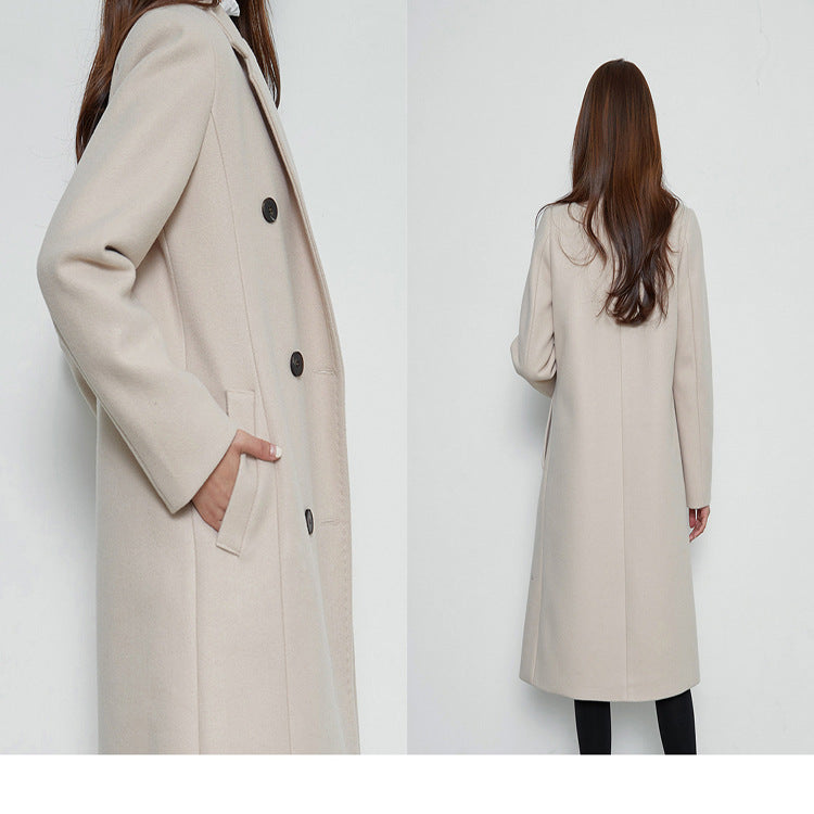 Damen Lang geschnittener Wollmix-Mantel im minimalistischen Doppelreiher mit tiefem Revers Echoarchiv