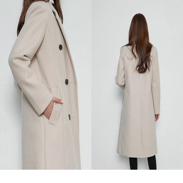 Damen Lang geschnittener Wollmix-Mantel im minimalistischen Doppelreiher mit tiefem Revers Echoarchiv