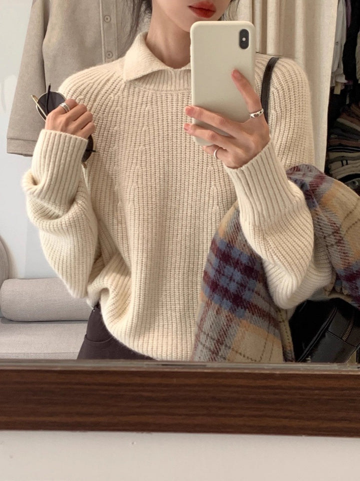 Damen Oversize-Polokragen Feinstrickpullover mit geripptem Saum und kaschmirähnlicher Haptik Echoarchiv
