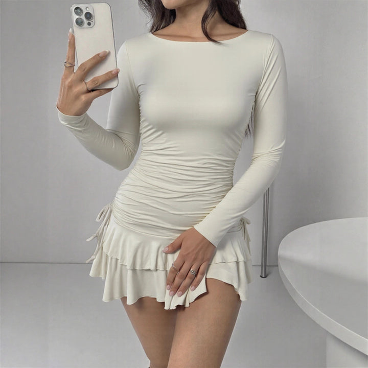 Damen Figurbetontes Minikleid mit Rüschendetails und seitlichen Bindebändern Echo Archiv