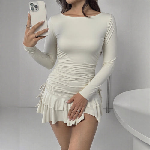 Damen Figurbetontes Minikleid mit Rüschendetails und seitlichen Bindebändern Echo Archiv