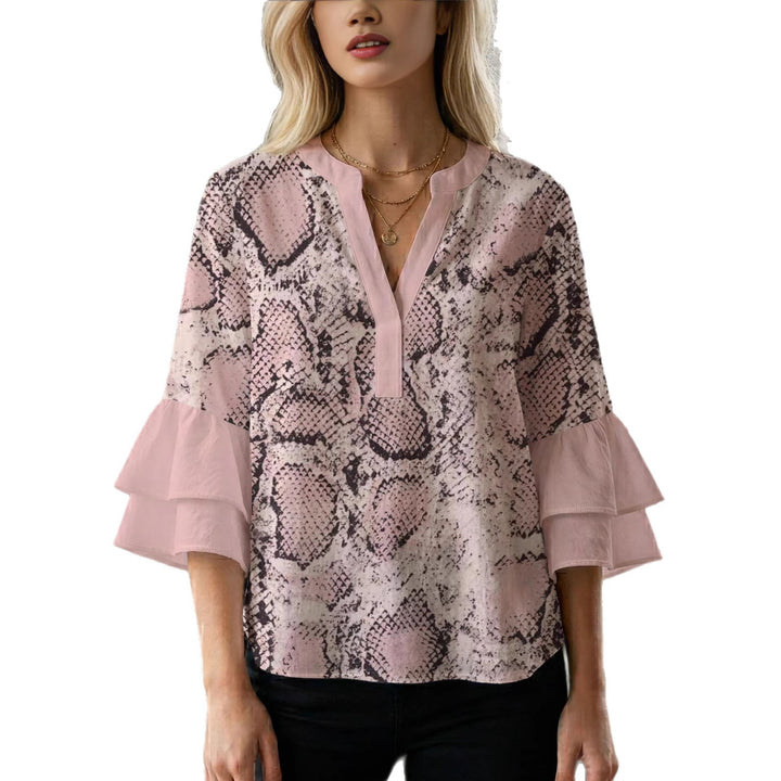 Damen lässige Bluse mit Volantärmeln und botanischem Druck Echo Archiv