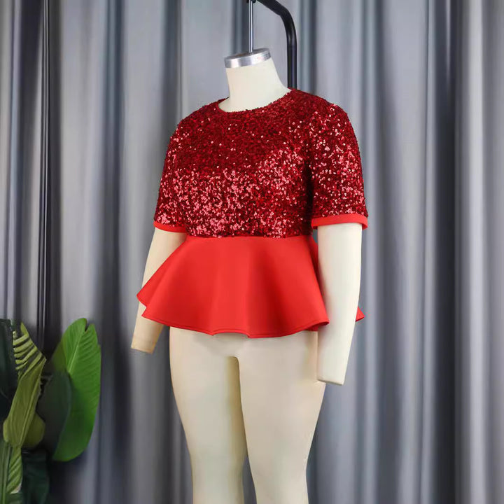Damen Elegantes Glitzeroberteil mit peplum Saum Echo Archiv