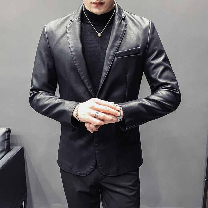 Herren Slim-Fit Lederblazer mit taillierter Silhouette und klassischem Reverskragen Echo Archiv