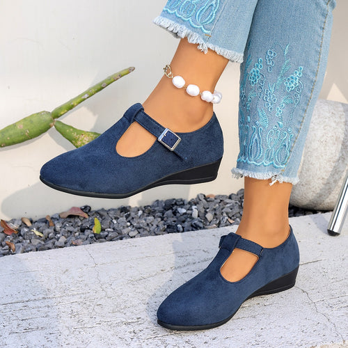 Damen Komfortable Mary-Jane-Ballerinas aus Velours mit verstellbarem Schnallenriemen und gepolstertem Fußbett – Lioré