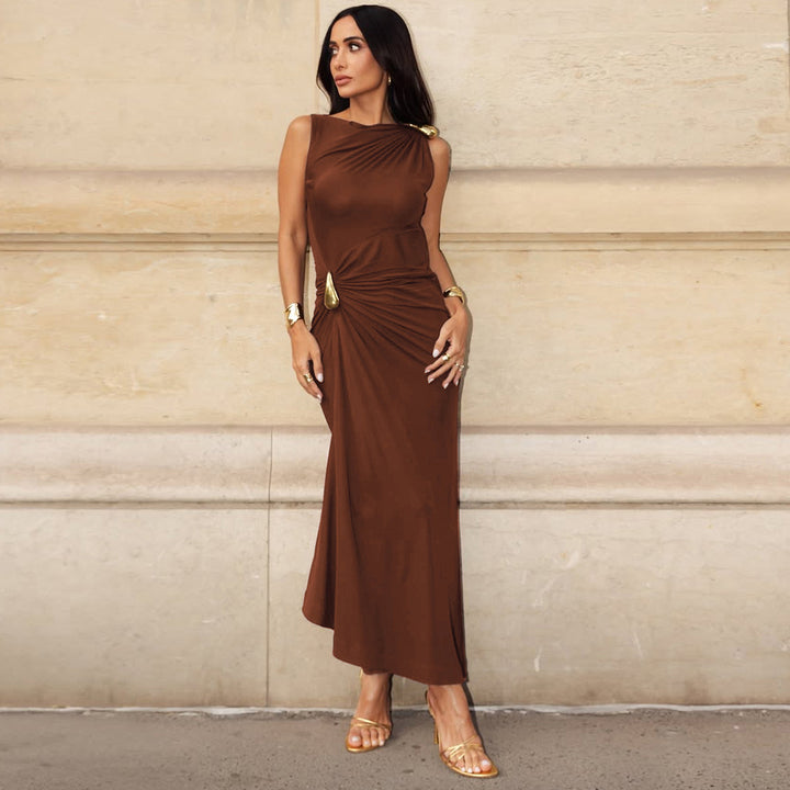Damen Elegantes Maxikleid mit asymmetrischem Schnitt und Raffungen Echo Archiv