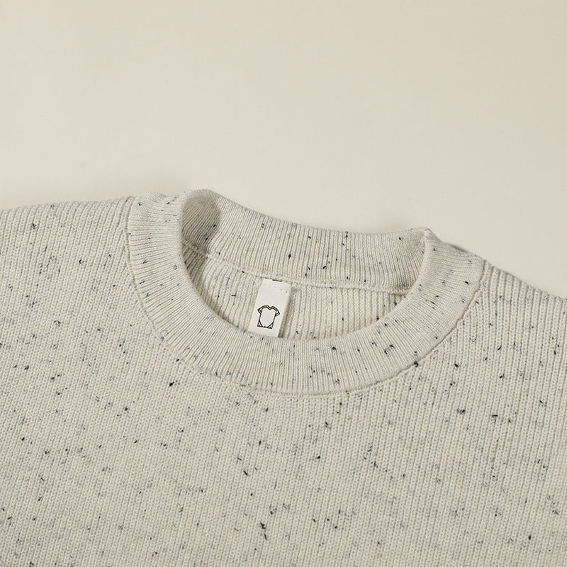 Unisex Großer Rundhals‑Strickpullover aus Mélange‑Garn mit abgesenkter Schulter Echoarchiv