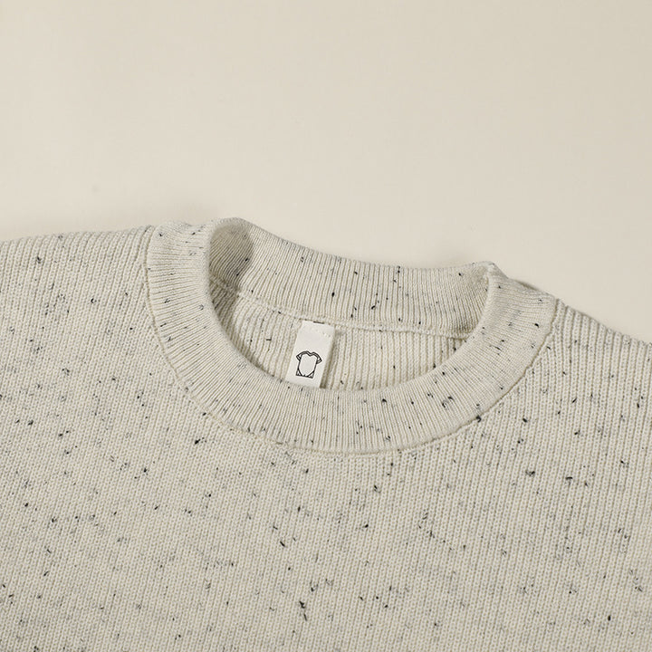 Unisex Großer Rundhals‑Strickpullover aus Mélange‑Garn mit abgesenkter Schulter Echoarchiv