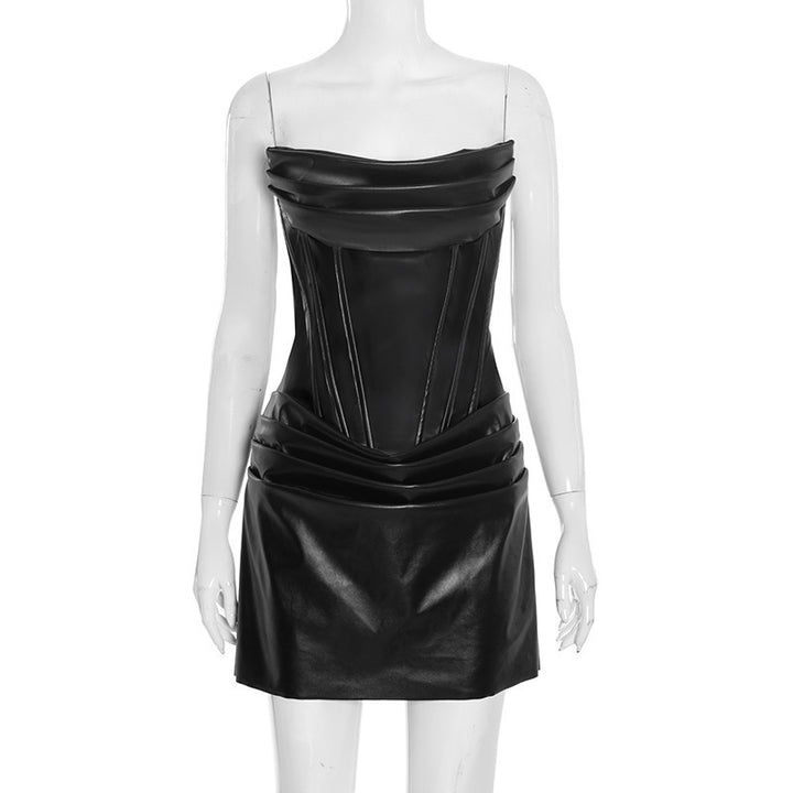 Damen Bodycon Kleid aus hochwertigem Kunstleder mit eleganter Drapierung Echo Archiv