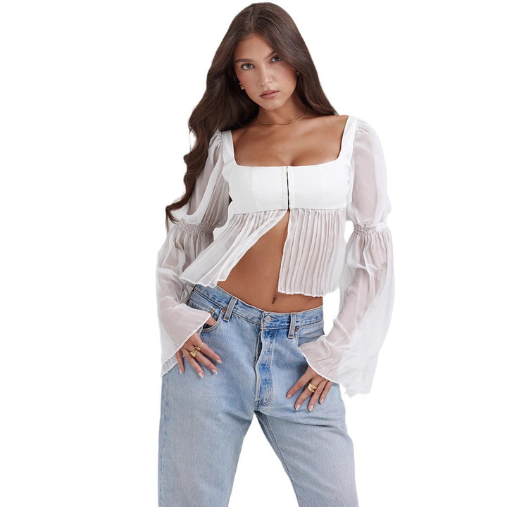 Damen Cropped Bluse mit Puffärmeln Echo Archiv