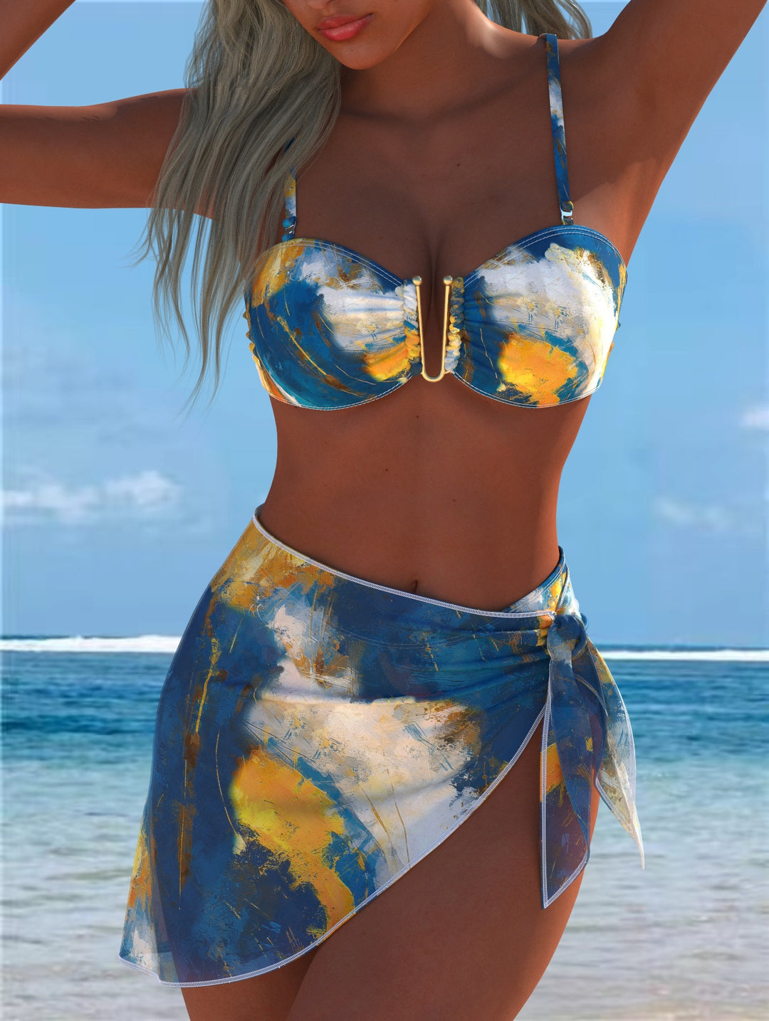 Damen Bikini-Set mit modischem Wickelrock und auffälligem Farbdesign Echo Archiv