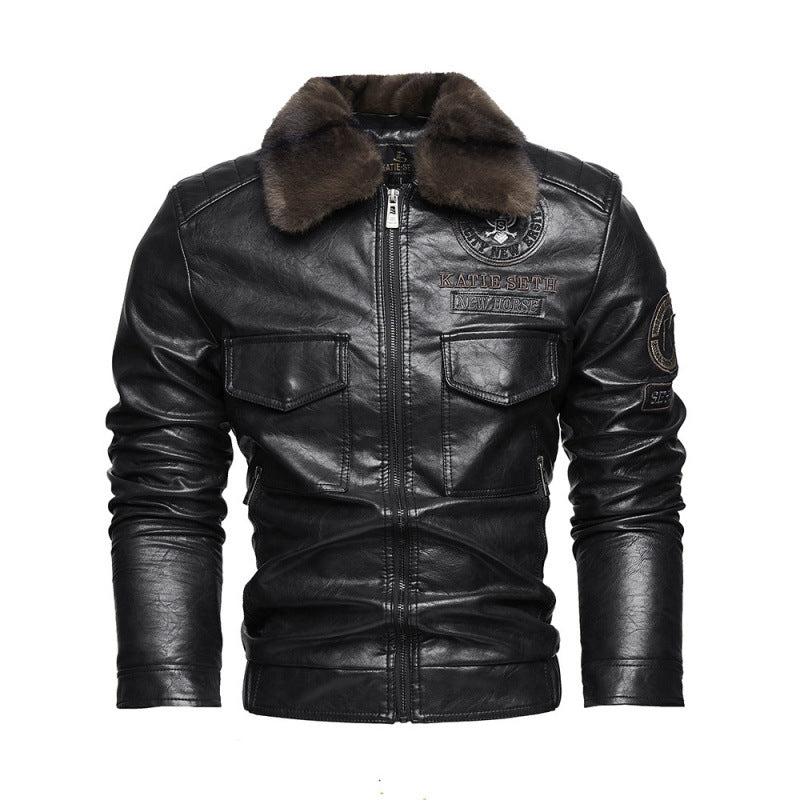 Herren Lederjacke mit Kunstfellkragen Echo Archiv