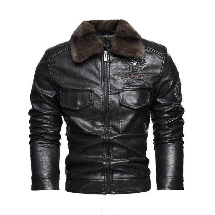 Herren Lederjacke mit Kunstfellkragen Echo Archiv