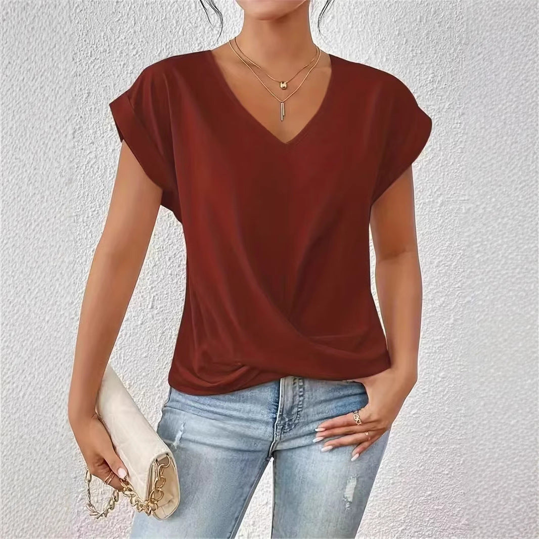 Damen elegante V-Ausschnitt Bluse mit lässiger Drapierung Echo Archiv