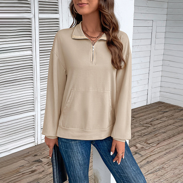 Damen Leichtes Halbzip-Sweatshirt im Relaxed-Fit mit Kängurutasche und Stehkragen Echoarchiv
