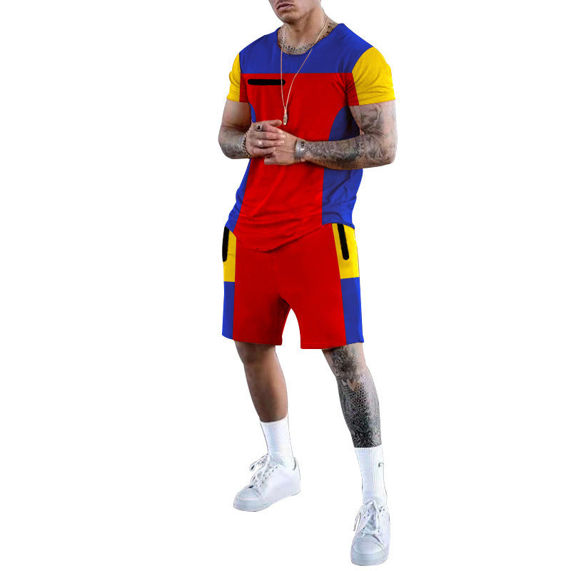 Herren sportliches Kurzarm-Set mit modernen Farbblöcken Echoarchiv