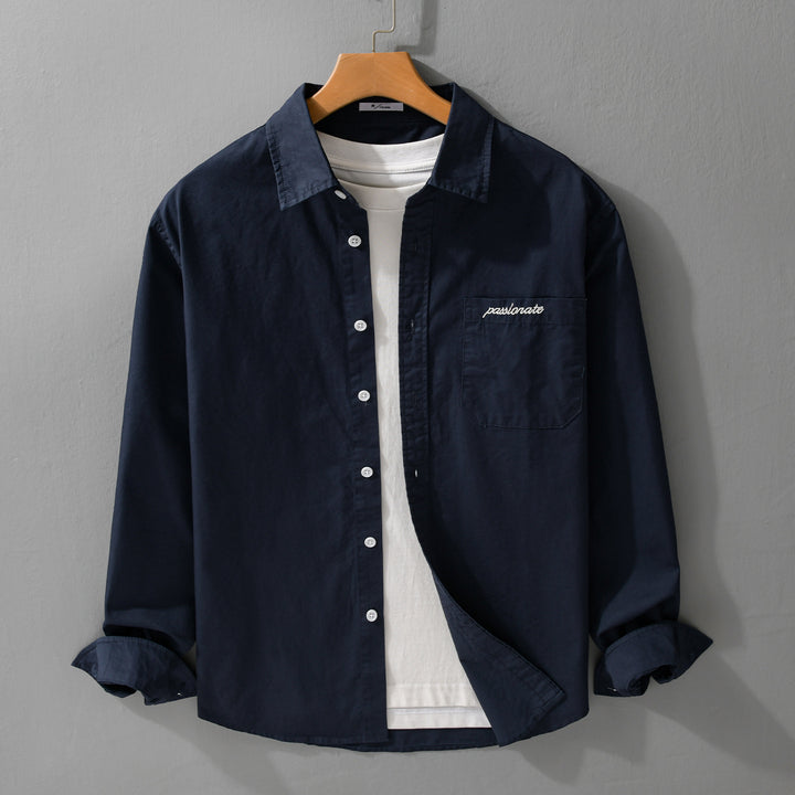 Herren Relaxed-Fit Baumwoll-Overshirt mit Stickerei auf Brusttasche Echoarchiv