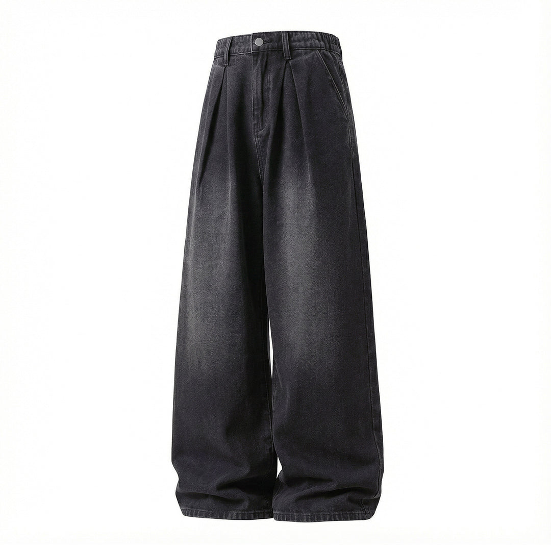 Damen Extraweite High‑Waist Jeanspalazzohose mit Kellerfalten und elastischem Rückbund Echo Archiv