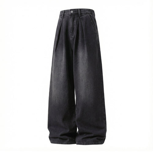Damen Extraweite High‑Waist Jeanspalazzohose mit Kellerfalten und elastischem Rückbund Echo Archiv