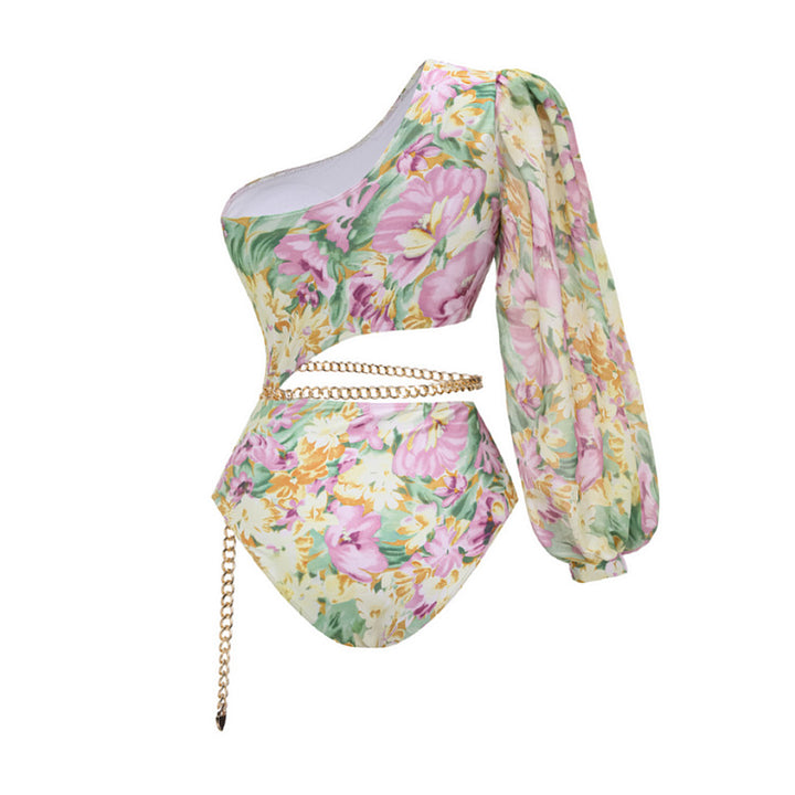 Damen Einseitiger Badeanzug mit floralen Mustern und glamouröse Kette Echo Archiv