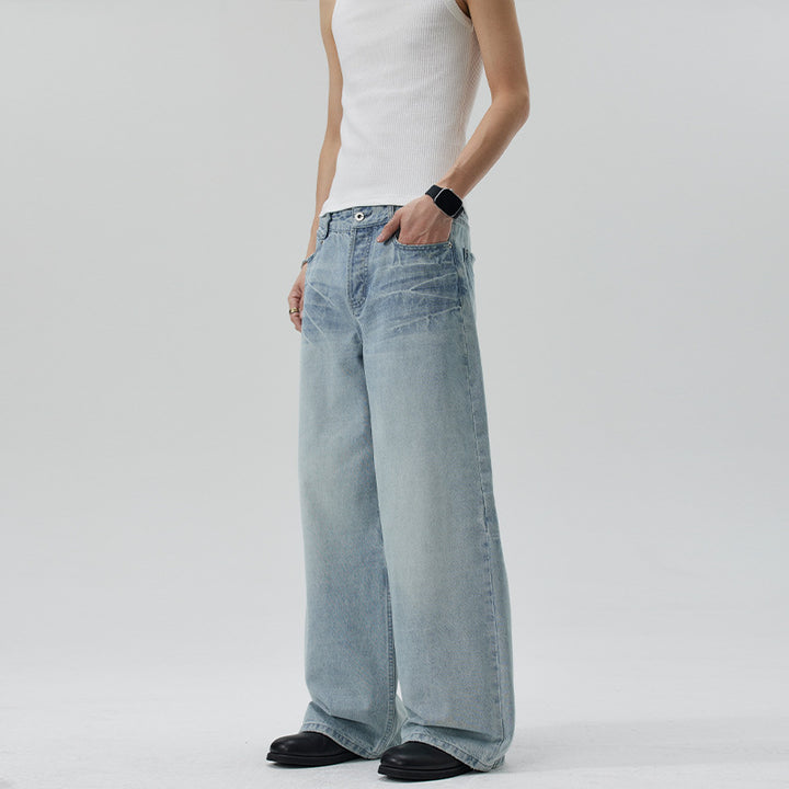 Damen Extraweite Stonewashed Denim-Palazzohose mit tiefem Schritt und geradem Saum Echo Archiv