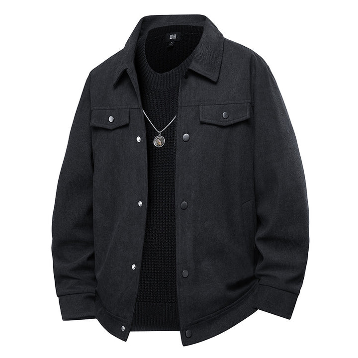 Herren Truckerjacke im Veloursleder-Look mit Druckknopfverschluss und Brustklappen Echo Archiv