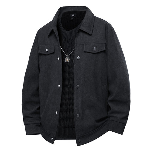 Herren Truckerjacke im Veloursleder-Look mit Druckknopfverschluss und Brustklappen Echo Archiv