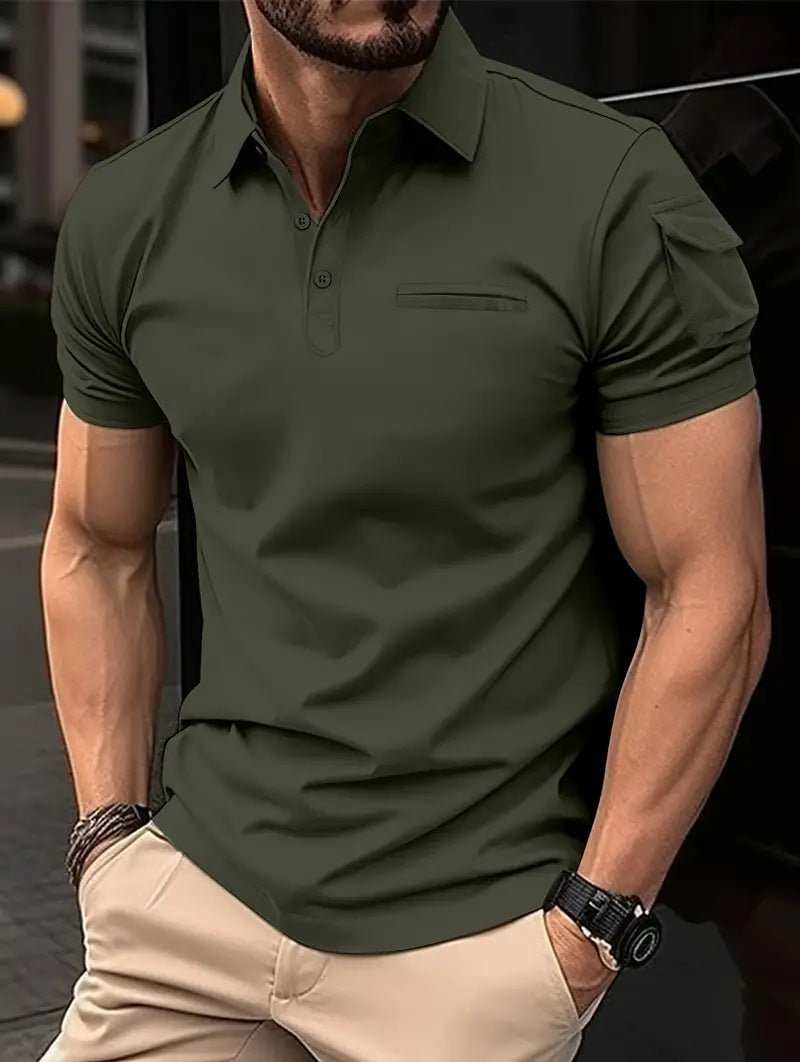 Herren modern geschnittenes Kurzarm-Polohemd mit Brusttasche Echoarchiv