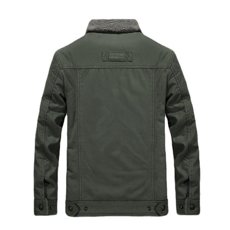 Herren Sherpagefütterte Canvas‑Truckerjacke mit Teddyfutter und Hemdkragen Echoarchiv