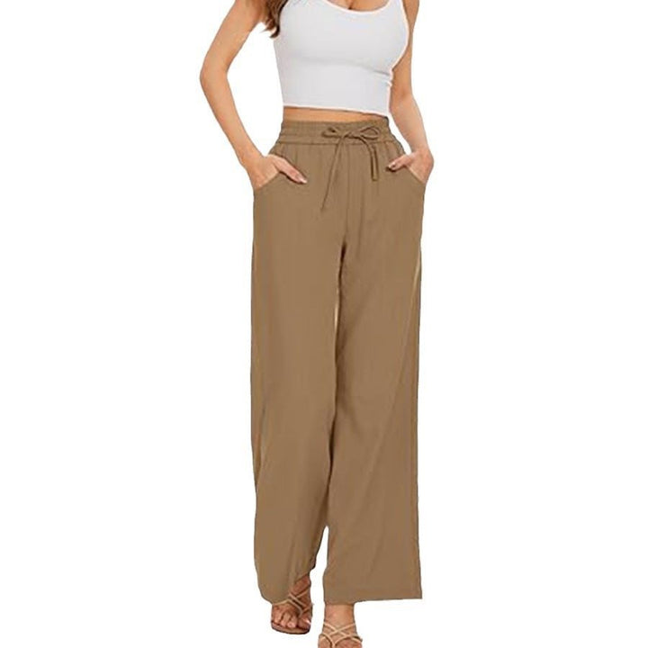 Damen Weite Leinenhose mit hohem elastischem Bund, Kordelzug und Eingrifftaschen Echo Archiv