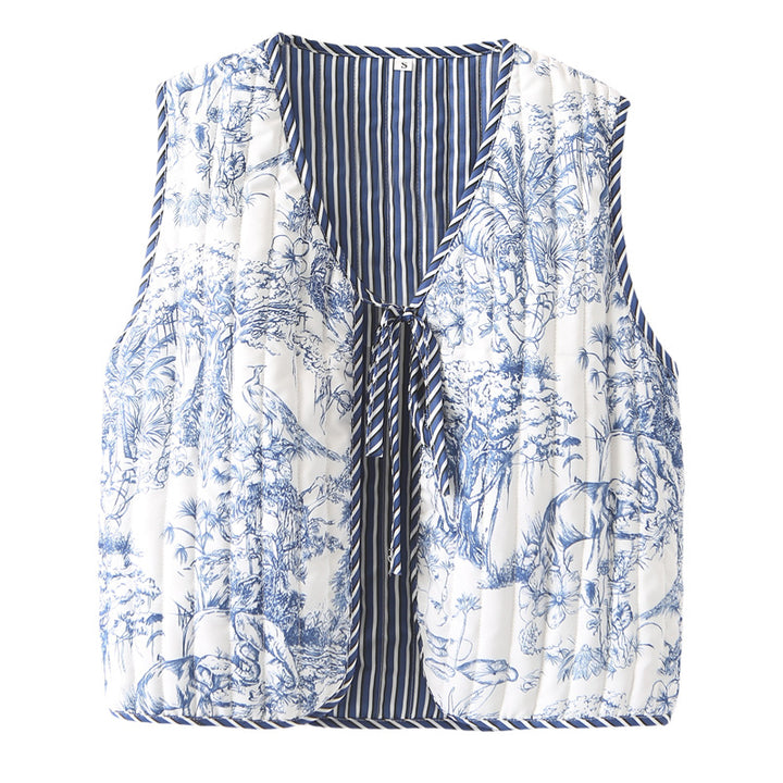 Damen nan gequiltete Patchwork-Weste mit Bindeband und V-Ausschnitt Echo Archiv