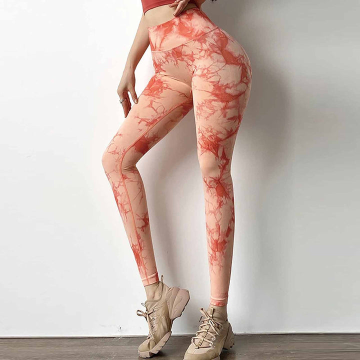 Damen Yoga-Leggings mit hohem Bund, Kompression & Batik-Optik Echoarchiv