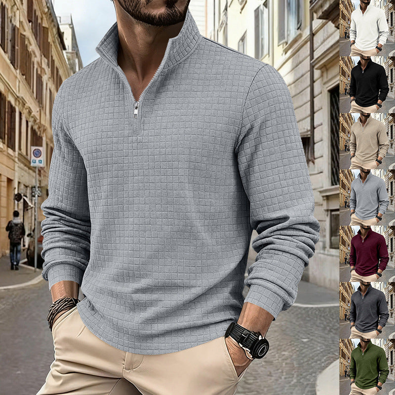 Herren sportlicher Pullover mit Halbreißverschluss und strukturierter Oberfläche Echoarchiv