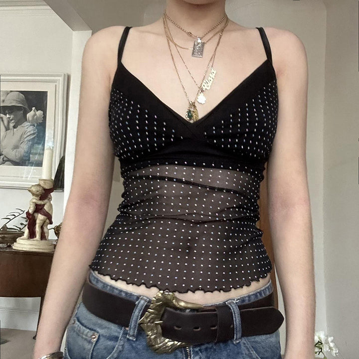 Damen Verspieltes Spaghetti-Trägertop mit transparenten Akzenten und Punkten Echo Archiv