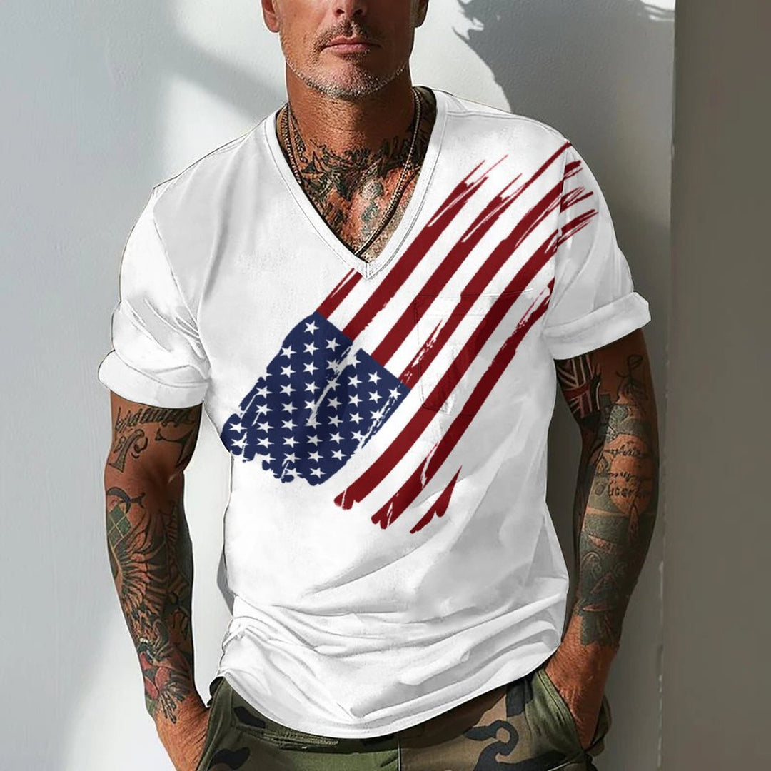 Herren V-Ausschnitt T-Shirt mit kreativem Flaggenmotiv Echoarchiv