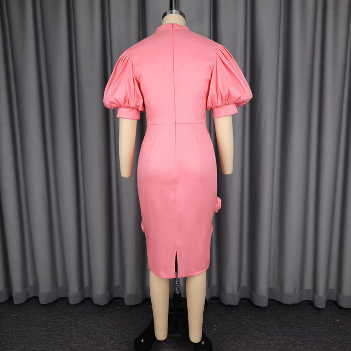 Damen Elegantes Kleid mit voluminösen Puffärmeln und floralem Akzent Echo Archiv