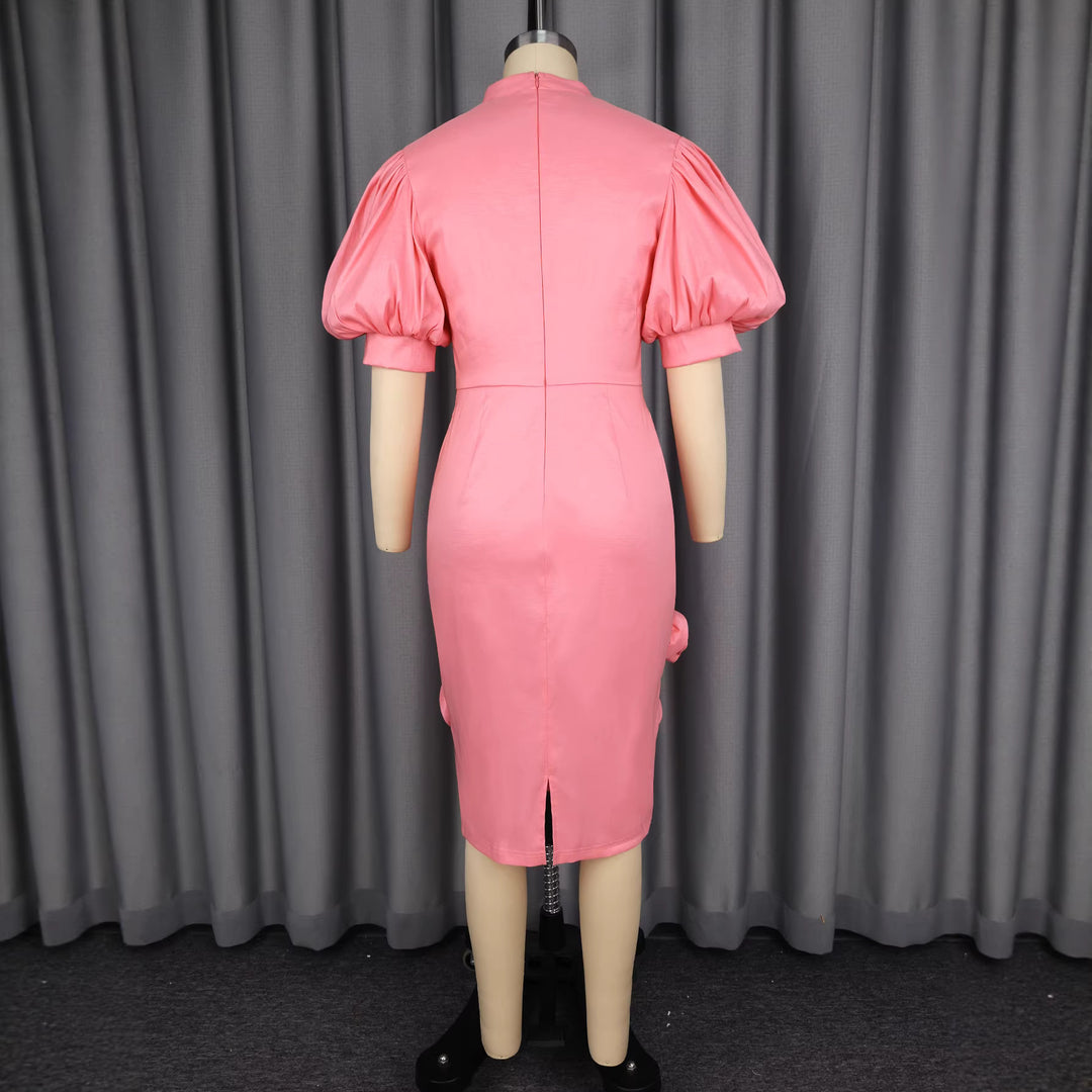 Damen elegantes Cocktailkleid mit Puffärmeln und Blumendetails Echo Archiv