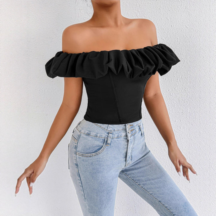 Damen Off-Shoulder Rüschenshirt mit tailliertem Schnitt Echo Archiv
