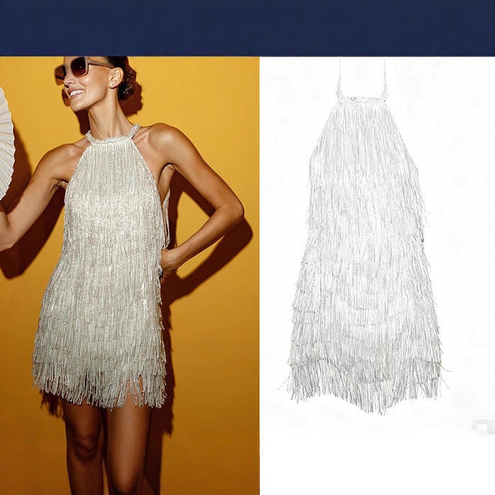 Damen Funkelndes Fransenminikleid mit halbem Hals Echo Archiv